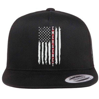 Emergency Nurse Er Nurse Thin Red Line Flag Flat Bill Trucker Hat