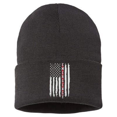 Emergency Nurse Er Nurse Thin Red Line Flag Sustainable Knit Beanie