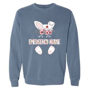 Emergency Nurse Easter Nurse Floral Bunny Cool Gift Garment-Dyed Sweatshirt