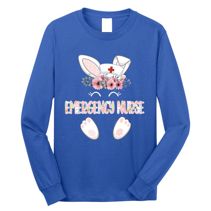 Emergency Nurse Easter Nurse Floral Bunny Cool Gift Long Sleeve Shirt