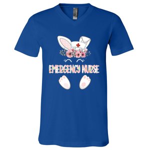 Emergency Nurse Easter Nurse Floral Bunny Cool Gift V-Neck T-Shirt