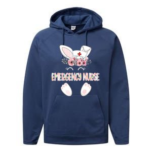 Emergency Nurse Easter Nurse Floral Bunny Cool Gift Performance Fleece Hoodie