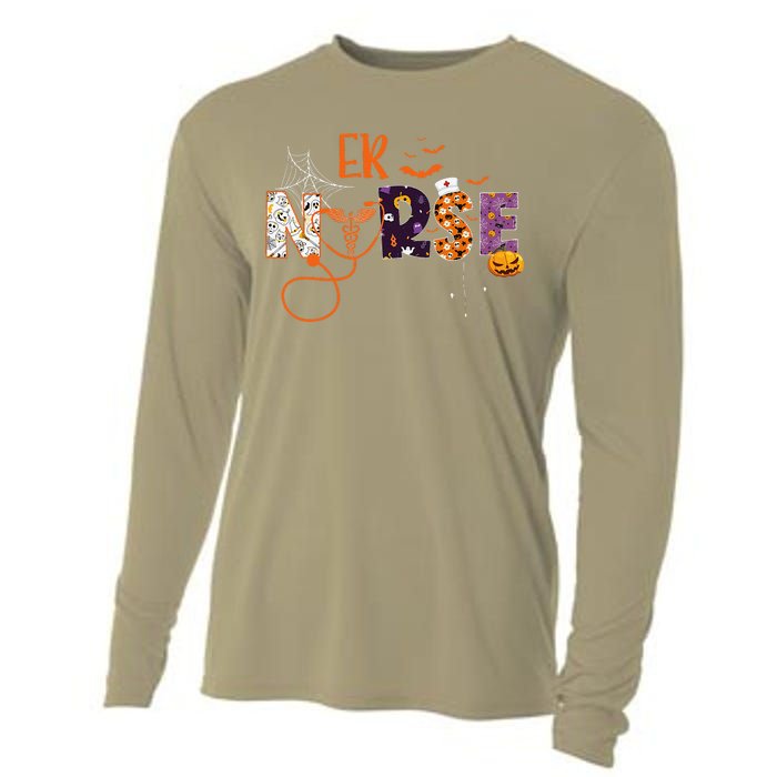 Emergency Nurse ER Nurse Halloween Spooky Season Nursing Cooling Performance Long Sleeve Crew