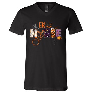 Emergency Nurse ER Nurse Halloween Spooky Season Nursing V-Neck T-Shirt