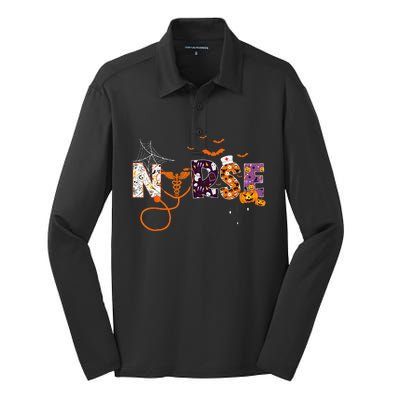 Emergency Nurse ER Nurse Halloween Spooky Season Nursing Silk Touch Performance Long Sleeve Polo