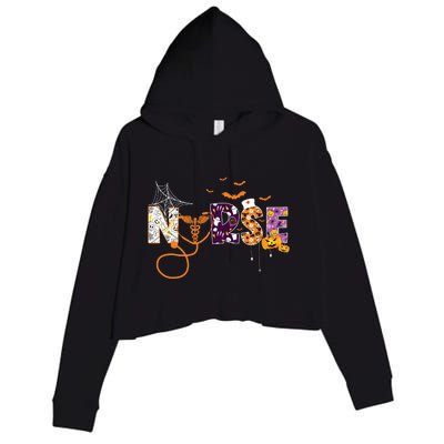 Emergency Nurse Er Nurse Halloween Spooky Season Nursing Crop Fleece Hoodie