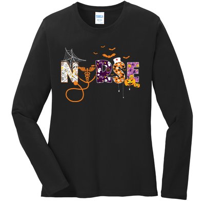 Emergency Nurse Er Nurse Halloween Spooky Season Nursing Ladies Long Sleeve Shirt