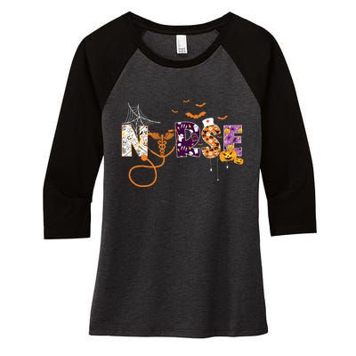 Emergency Nurse Er Nurse Halloween Spooky Season Nursing Women's Tri-Blend 3/4-Sleeve Raglan Shirt