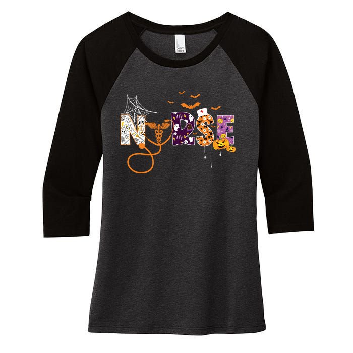 Emergency Nurse Er Nurse Halloween Spooky Season Nursing Women's Tri-Blend 3/4-Sleeve Raglan Shirt