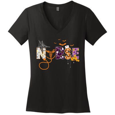 Emergency Nurse Er Nurse Halloween Spooky Season Nursing Women's V-Neck T-Shirt