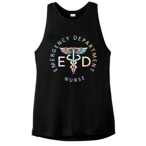 Emergency Nurse ED Nurse ER Emergency Department Nur Tie Dye Ladies PosiCharge Tri-Blend Wicking Tank