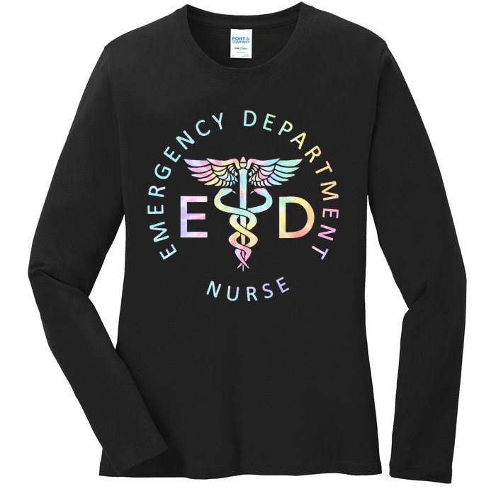 Emergency Nurse ED Nurse ER Emergency Department Nur Tie Dye Ladies Long Sleeve Shirt