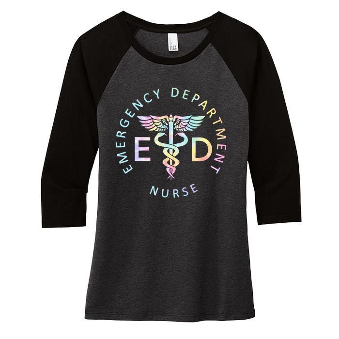 Emergency Nurse ED Nurse ER Emergency Department Nur Tie Dye Women's Tri-Blend 3/4-Sleeve Raglan Shirt