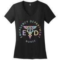 Emergency Nurse ED Nurse ER Emergency Department Nur Tie Dye Women's V-Neck T-Shirt