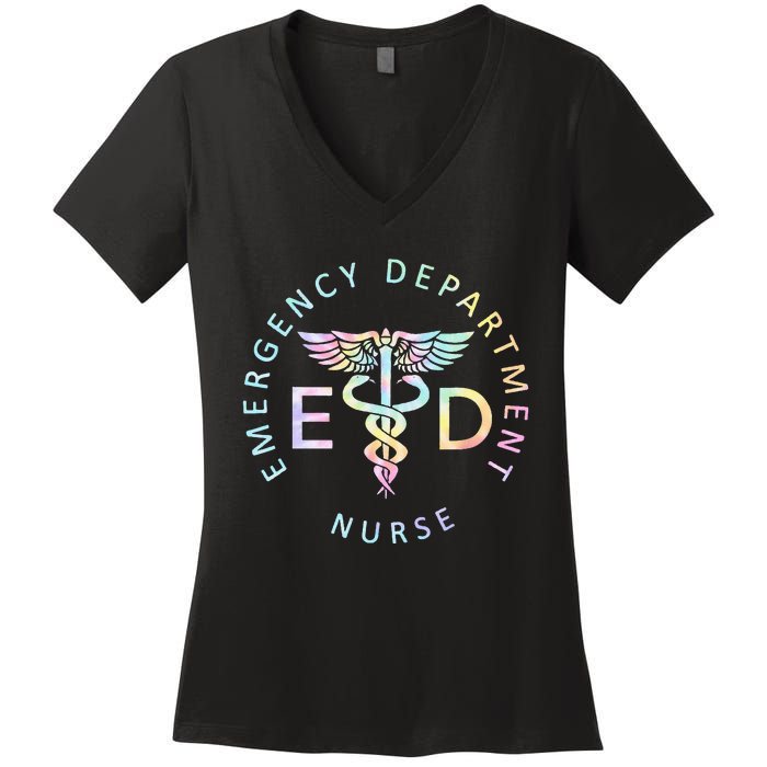 Emergency Nurse ED Nurse ER Emergency Department Nur Tie Dye Women's V-Neck T-Shirt