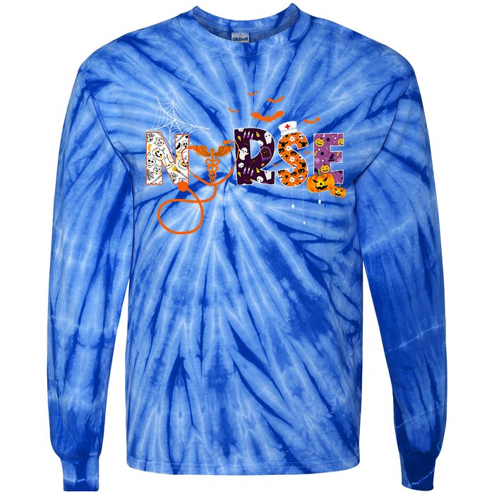 Emergency Nurse ER Nurse Halloween Spooky Season Nursing Tie-Dye Long Sleeve Shirt