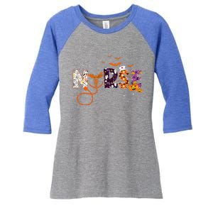 Emergency Nurse ER Nurse Halloween Spooky Season Nursing Women's Tri-Blend 3/4-Sleeve Raglan Shirt