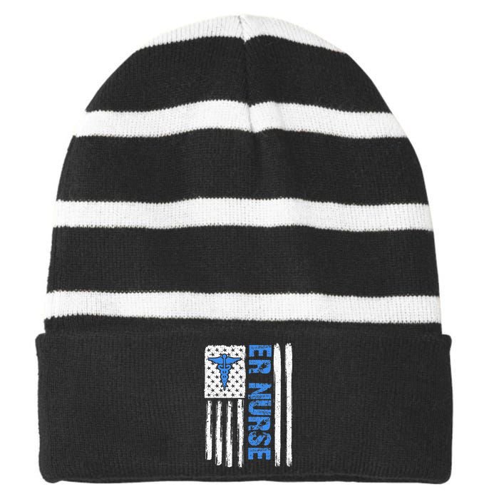 ER Nurse Emergency Room Nurse Striped Beanie with Solid Band