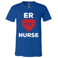 Er Nurse Emergency Room Nurse Heartbeat Nursing Gift V-Neck T-Shirt