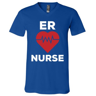 Er Nurse Emergency Room Nurse Heartbeat Nursing Gift V-Neck T-Shirt