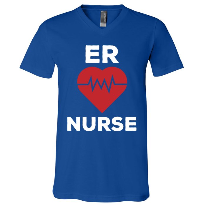 Er Nurse Emergency Room Nurse Heartbeat Nursing Gift V-Neck T-Shirt