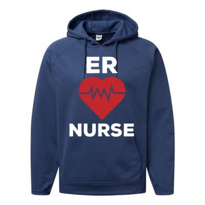 Er Nurse Emergency Room Nurse Heartbeat Nursing Gift Performance Fleece Hoodie