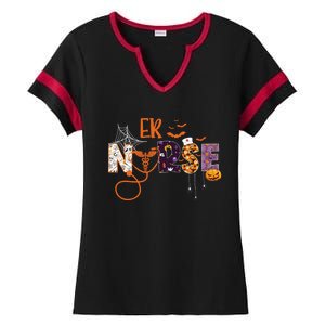 Emergency Nurse Er Nurse Halloween Spooky Season Nursing Funny Gift Ladies Halftime Notch Neck Tee