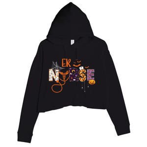 Emergency Nurse Er Nurse Halloween Spooky Season Nursing Funny Gift Crop Fleece Hoodie