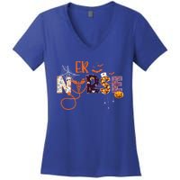 Emergency Nurse Er Nurse Halloween Spooky Season Nursing Funny Gift Women's V-Neck T-Shirt