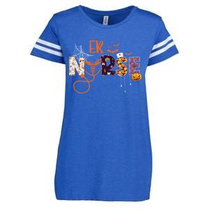 Emergency Nurse Er Nurse Halloween Spooky Season Nursing Funny Gift Enza Ladies Jersey Football T-Shirt