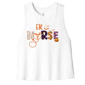 Emergency Nurse Er Nurse Halloween Spooky Season Nursing Funny Gift Women's Racerback Cropped Tank