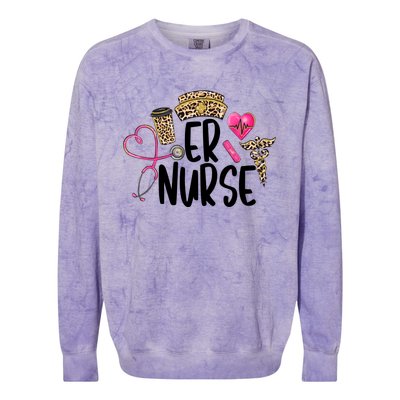 Er Nurse Emergency Room Nurse Leopard Emt Student Nurse Life Gift Colorblast Crewneck Sweatshirt