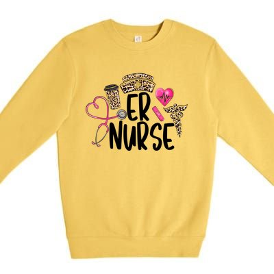 Er Nurse Emergency Room Nurse Leopard Emt Student Nurse Life Gift Premium Crewneck Sweatshirt