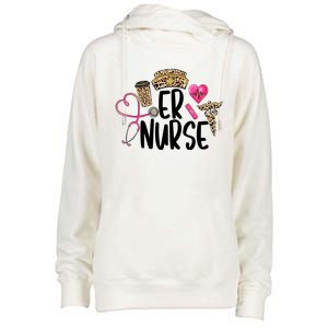 Er Nurse Emergency Room Nurse Leopard Emt Student Nurse Life Gift Womens Funnel Neck Pullover Hood