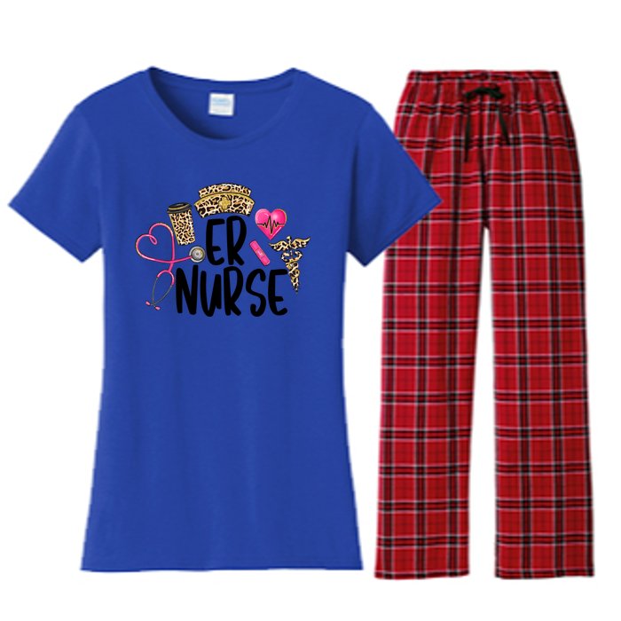 Er Nurse Emergency Room Nurse Leopard Emt Student Nurse Life Gift Women's Flannel Pajama Set