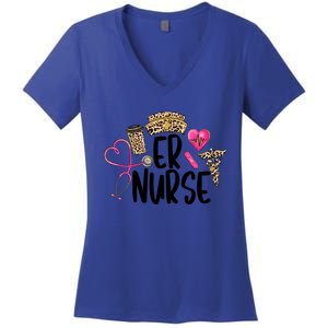 Er Nurse Emergency Room Nurse Leopard Emt Student Nurse Life Gift Women's V-Neck T-Shirt