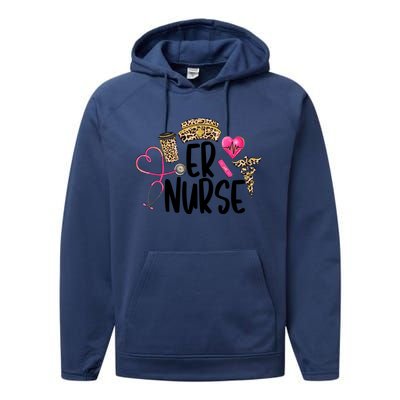 Er Nurse Emergency Room Nurse Leopard Emt Student Nurse Life Gift Performance Fleece Hoodie