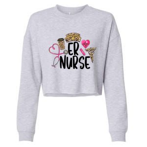 Er Nurse Emergency Room Nurse Leopard Emt Student Nurse Life Gift Cropped Pullover Crew