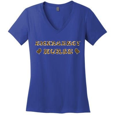 Emergency Nurse For Super Nurse Leopard Font Gift Women's V-Neck T-Shirt