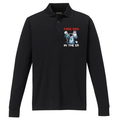 Er Nurse Funny Er Nurse Great Gift Halloween Code Boo In The Er Gift Performance Long Sleeve Polo