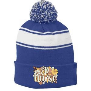 Emergency Nurse Flowers Emergency Nursing Gift Stripe Pom Pom Beanie