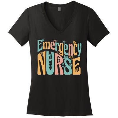 Emergency Nurse Groovy Women's V-Neck T-Shirt