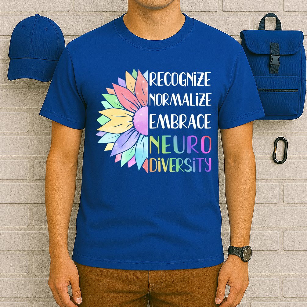 Embrace Neurodiversity Great Gift Rainbow Sunflower Adhd Autism Funny Gift T-Shirt