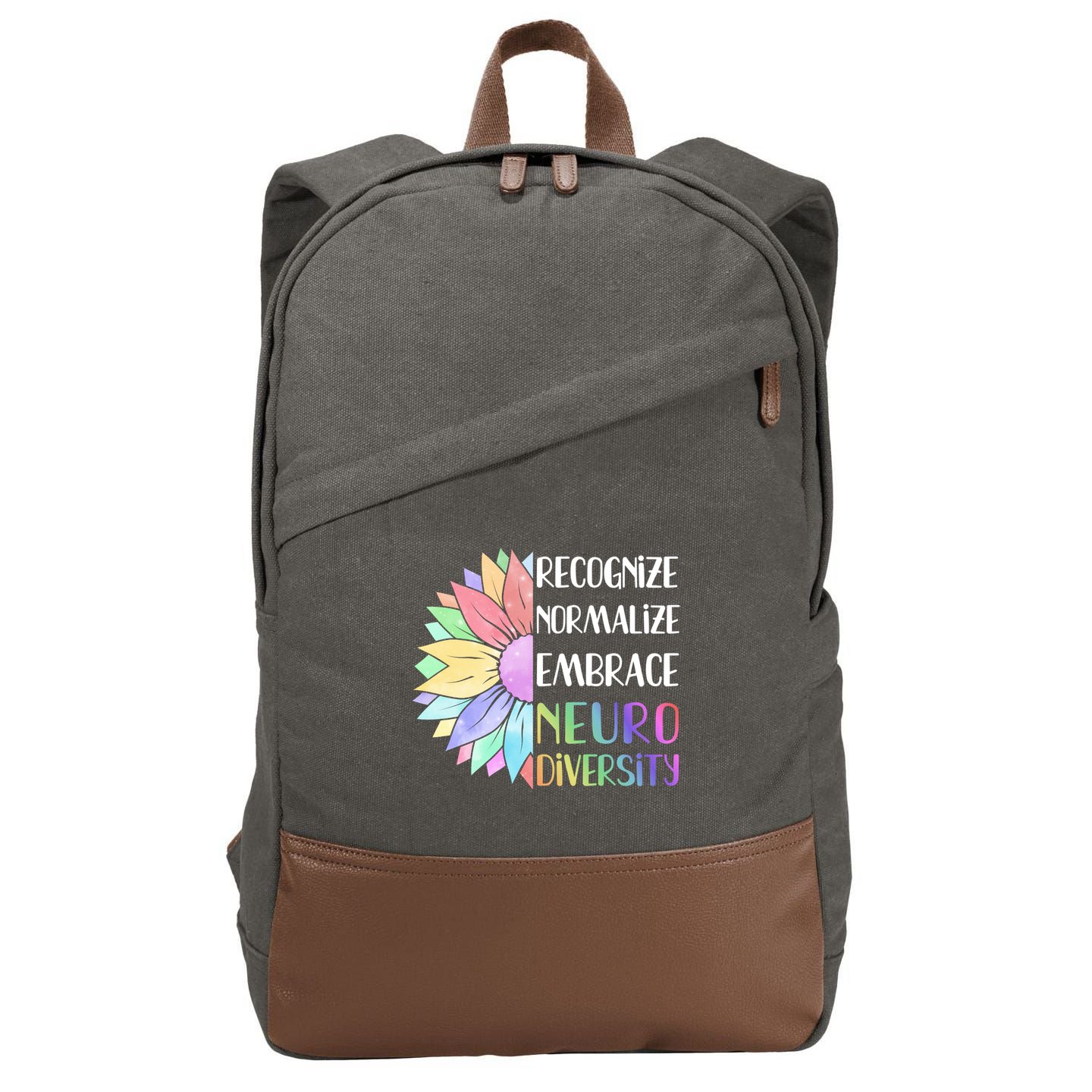 Embrace Neurodiversity Great Gift Rainbow Sunflower Adhd Autism Funny Gift Cotton Canvas Backpack