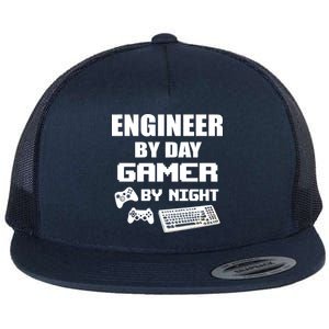 Engineer By Day Gamer By Night Flat Bill Trucker Hat