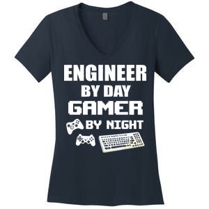 Engineer By Day Gamer By Night Women's V-Neck T-Shirt