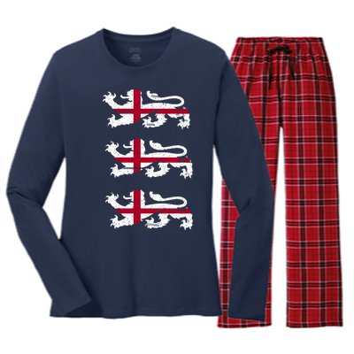 England Euro 21 English Lions Soccer Fan Flag Women's Long Sleeve Flannel Pajama Set 