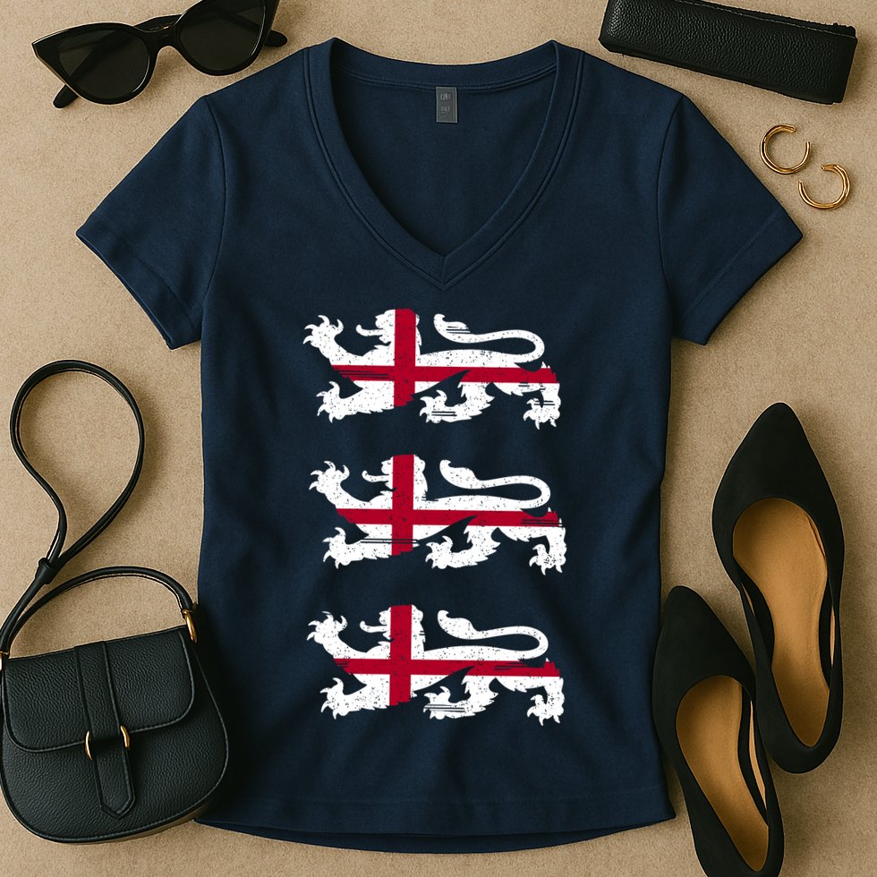 England Euro 21 English Lions Soccer Fan Flag Women's V-Neck T-Shirt