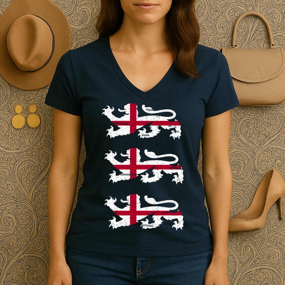 England Euro 21 English Lions Soccer Fan Flag Women's V-Neck T-Shirt