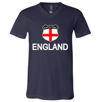 England Soccer Fan English Crest Flag V-Neck T-Shirt